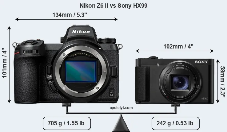 Size Nikon Z6 II vs Sony HX99
