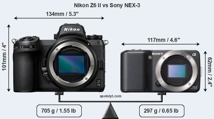 Size Nikon Z6 II vs Sony NEX-3