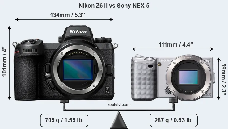 Size Nikon Z6 II vs Sony NEX-5
