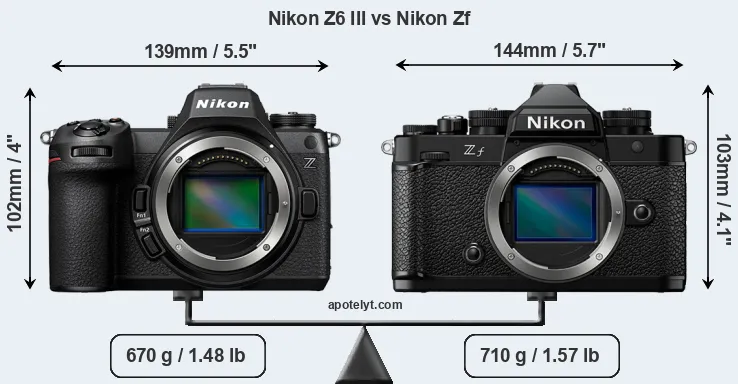 Size Nikon Z6 III vs Nikon Zf