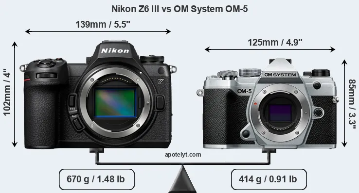 Size Nikon Z6 III vs OM System OM-5