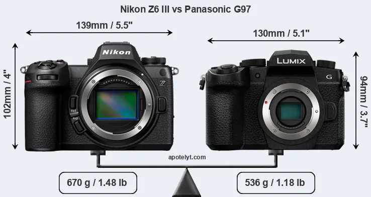 Size Nikon Z6 III vs Panasonic G97