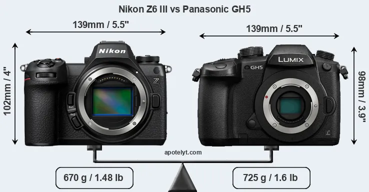 Size Nikon Z6 III vs Panasonic GH5
