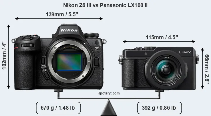 Size Nikon Z6 III vs Panasonic LX100 II