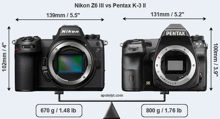 Size Nikon Z6 III vs Pentax K-3 II