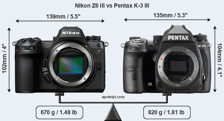 Size Nikon Z6 III vs Pentax K-3 III