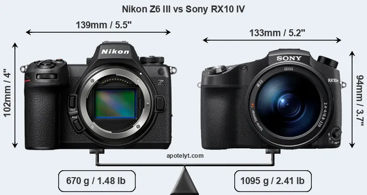 Size Nikon Z6 III vs Sony RX10 IV