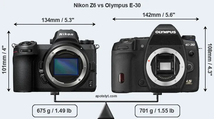 Size Nikon Z6 vs Olympus E-30