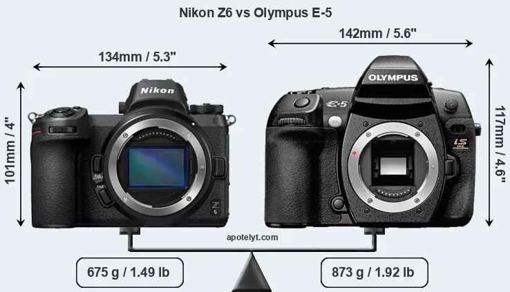 Size Nikon Z6 vs Olympus E-5