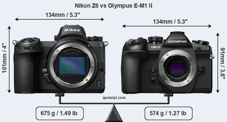 Size Nikon Z6 vs Olympus E-M1 II
