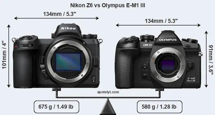 Size Nikon Z6 vs Olympus E-M1 III