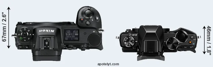 Compare Z6 versus E-M10 top