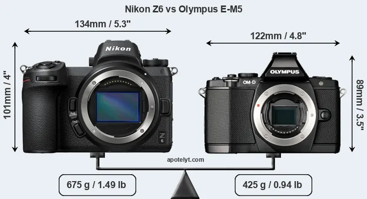 Size Nikon Z6 vs Olympus E-M5