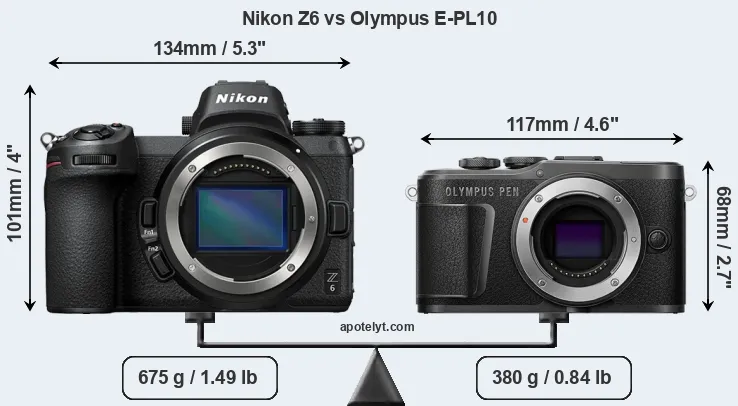 Size Nikon Z6 vs Olympus E-PL10