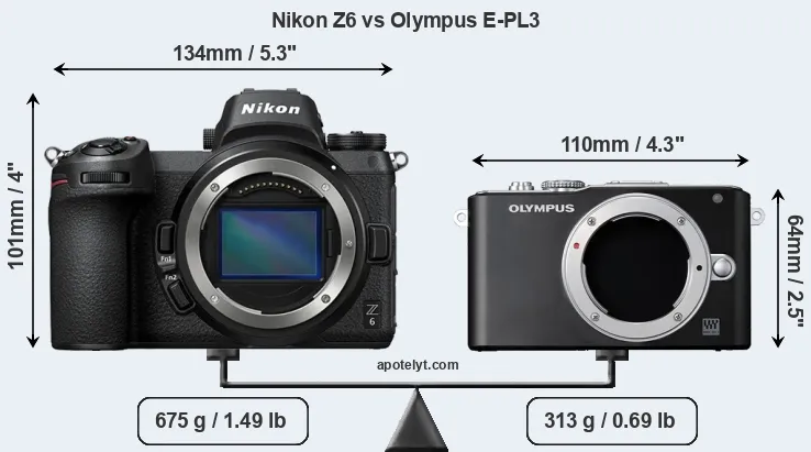 Size Nikon Z6 vs Olympus E-PL3