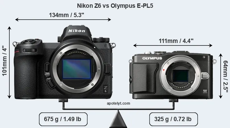 Size Nikon Z6 vs Olympus E-PL5