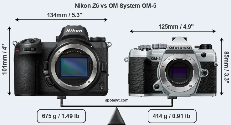 Size Nikon Z6 vs OM System OM-5