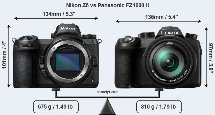 Size Nikon Z6 vs Panasonic FZ1000 II