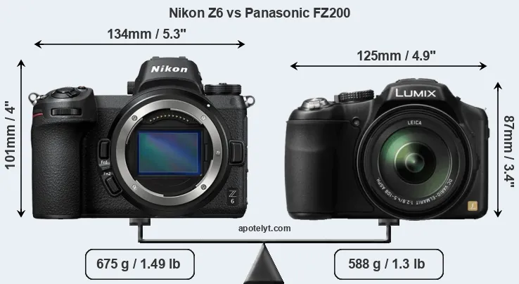 Size Nikon Z6 vs Panasonic FZ200