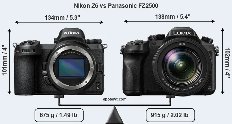 Size Nikon Z6 vs Panasonic FZ2500