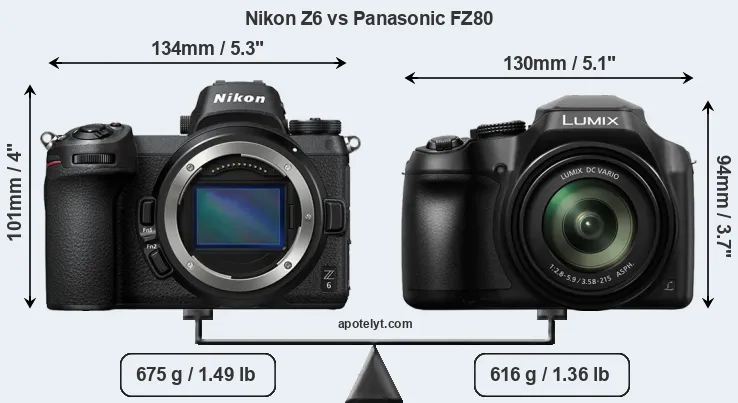 Size Nikon Z6 vs Panasonic FZ80