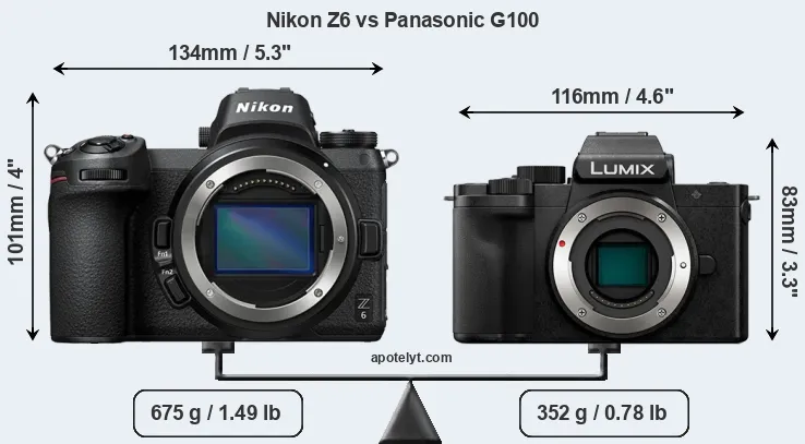 Size Nikon Z6 vs Panasonic G100