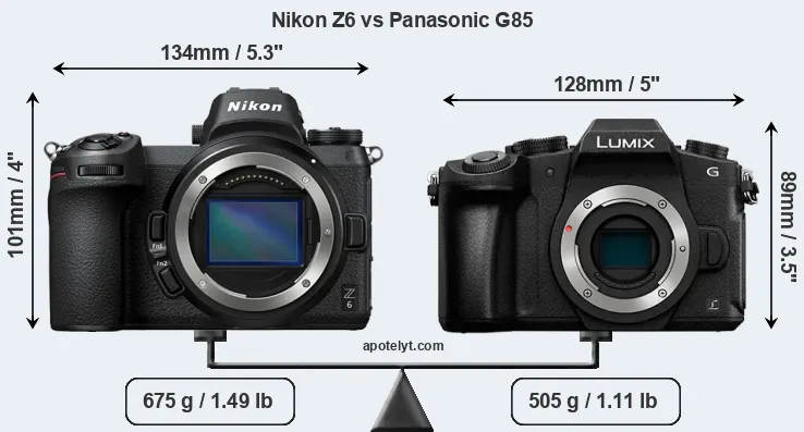 Size Nikon Z6 vs Panasonic G85