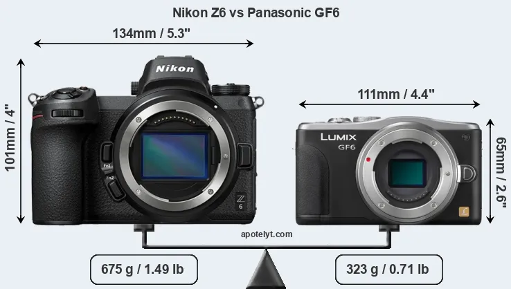 Size Nikon Z6 vs Panasonic GF6
