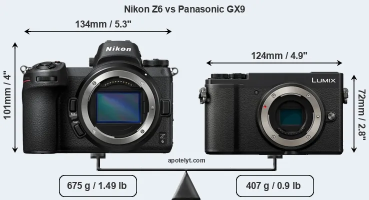 Size Nikon Z6 vs Panasonic GX9