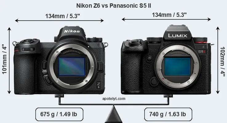 Size Nikon Z6 vs Panasonic S5 II