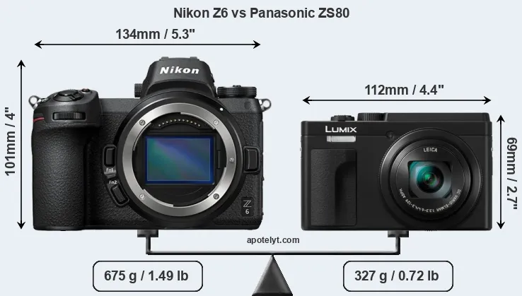 Size Nikon Z6 vs Panasonic ZS80