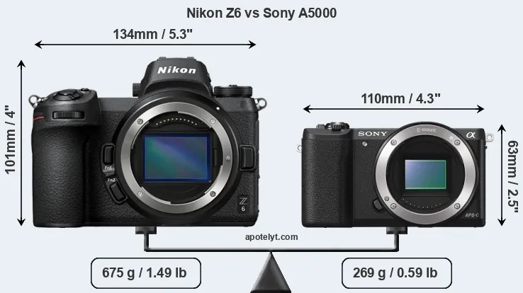 Size Nikon Z6 vs Sony A5000