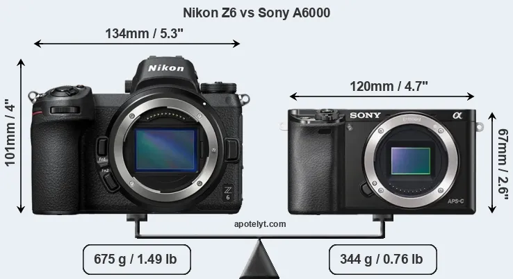 Size Nikon Z6 vs Sony A6000
