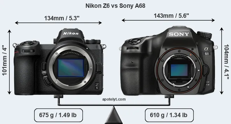 Size Nikon Z6 vs Sony A68