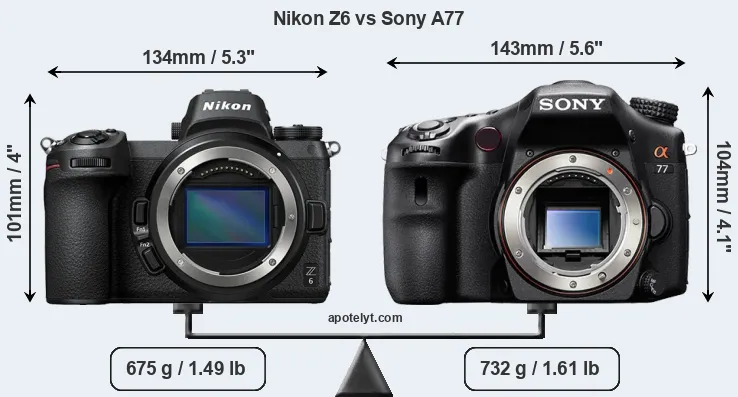 Size Nikon Z6 vs Sony A77