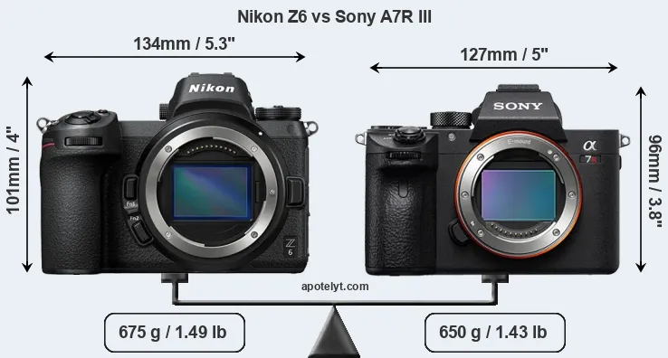 Size Nikon Z6 vs Sony A7R III