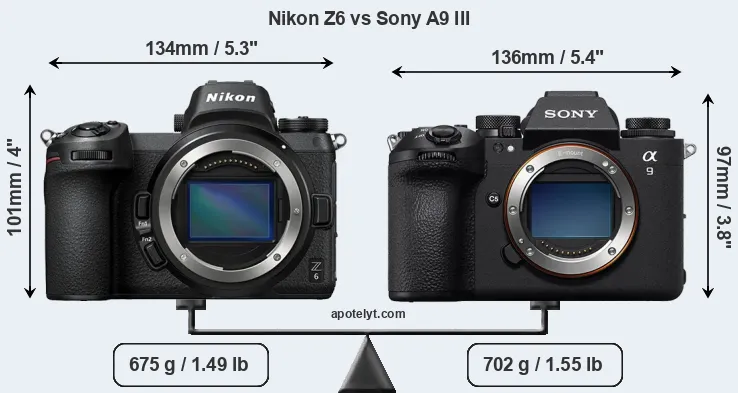 Size Nikon Z6 vs Sony A9 III