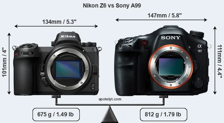 Size Nikon Z6 vs Sony A99