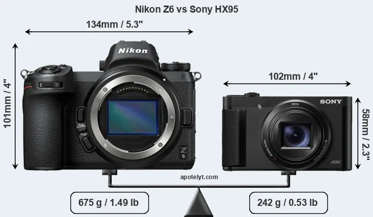 Size Nikon Z6 vs Sony HX95