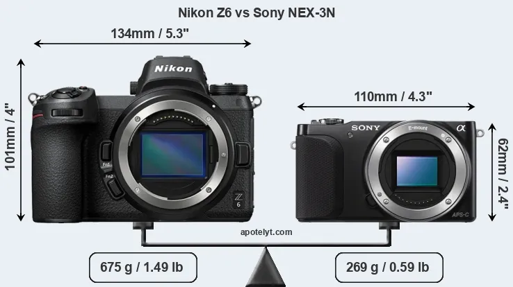 Size Nikon Z6 vs Sony NEX-3N