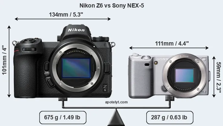 Size Nikon Z6 vs Sony NEX-5