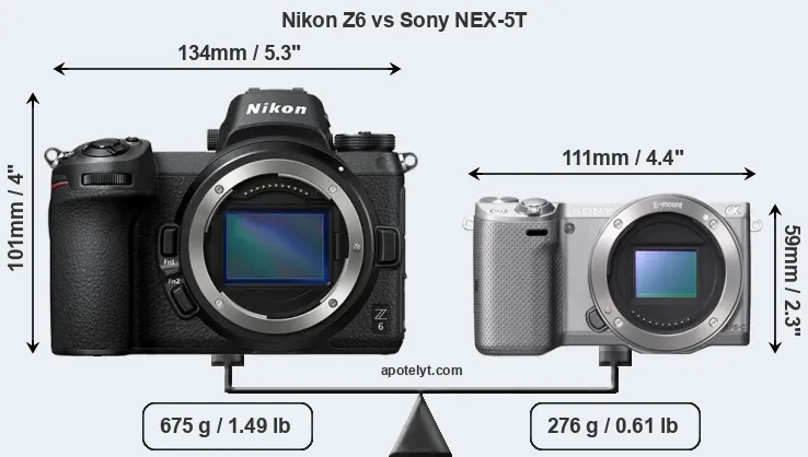 Size Nikon Z6 vs Sony NEX-5T