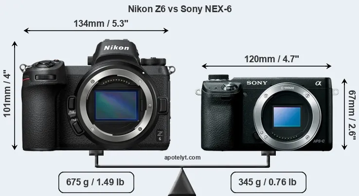Size Nikon Z6 vs Sony NEX-6