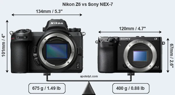 Size Nikon Z6 vs Sony NEX-7