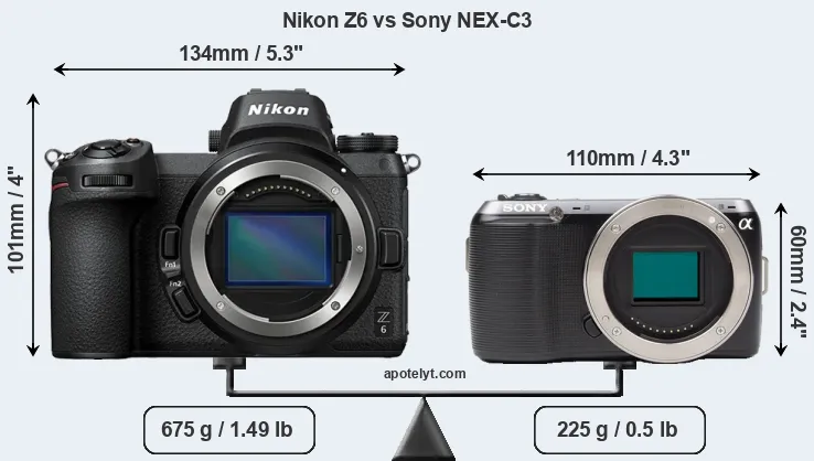 Size Nikon Z6 vs Sony NEX-C3
