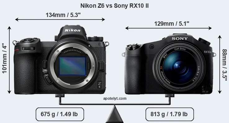 Size Nikon Z6 vs Sony RX10 II