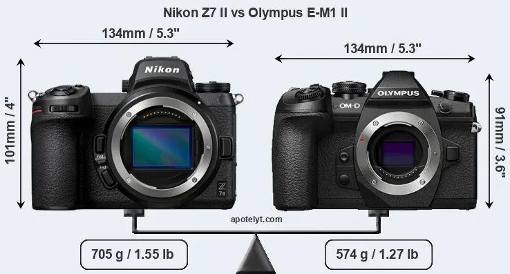 Size Nikon Z7 II vs Olympus E-M1 II