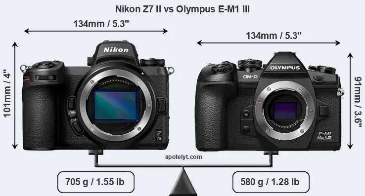 Size Nikon Z7 II vs Olympus E-M1 III