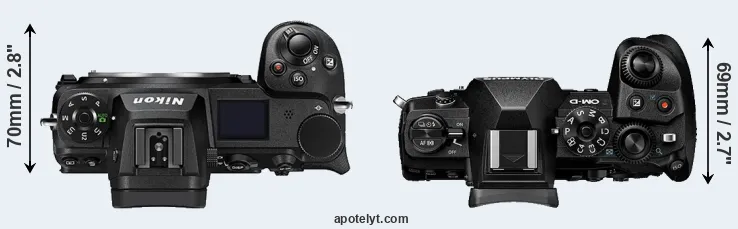 Compare Z7 II versus E-M1 III top