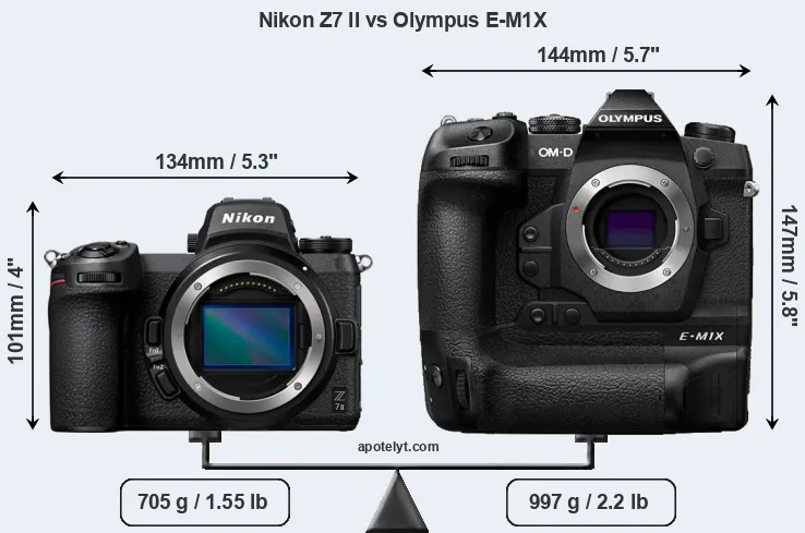 Size Nikon Z7 II vs Olympus E-M1X
